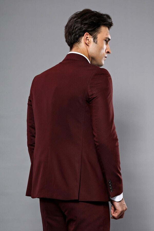 WSS Patterned Claret Red 3 Piece Suit  - Sarcelles