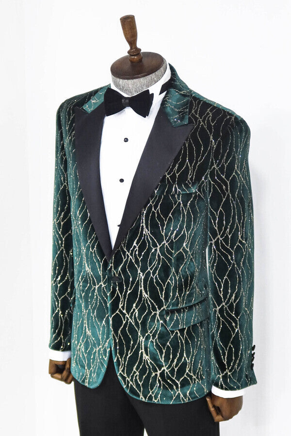 WSS Patterned Dark Green Men Prom Blazer  - Southfield