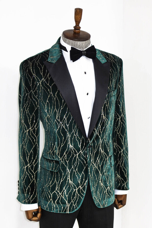 WSS Patterned Dark Green Men Prom Blazer  - Southfield