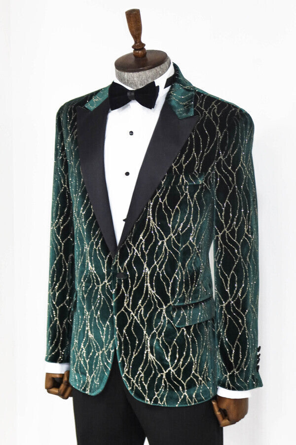 WSS Patterned Dark Green Men Prom Blazer  - Southfield