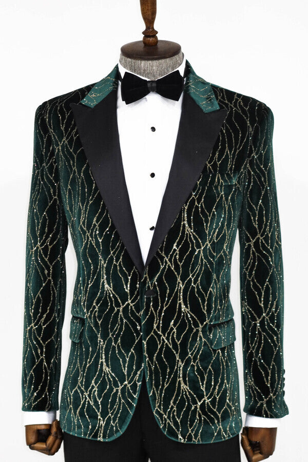 WSS Patterned Dark Green Men Prom Blazer  - Southfield