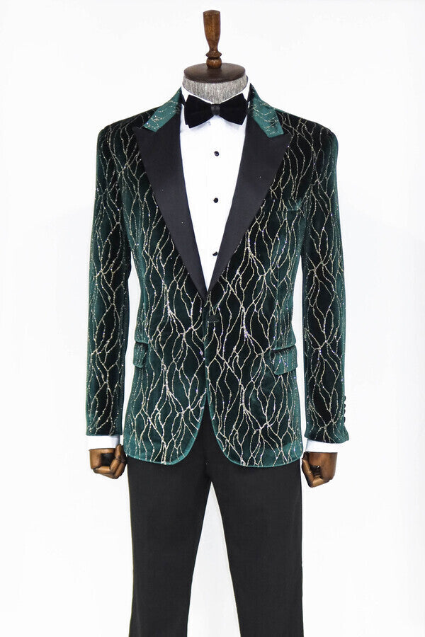 WSS Patterned Dark Green Men Prom Blazer  - Southfield