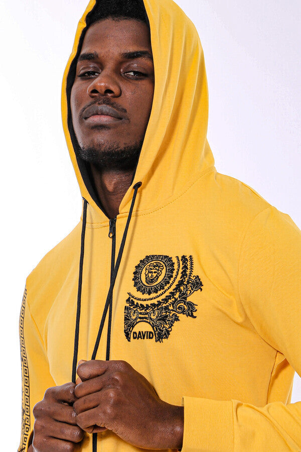 WSS Patterned Hooded Zippered Yellow Sweatshirt  - Ansbach