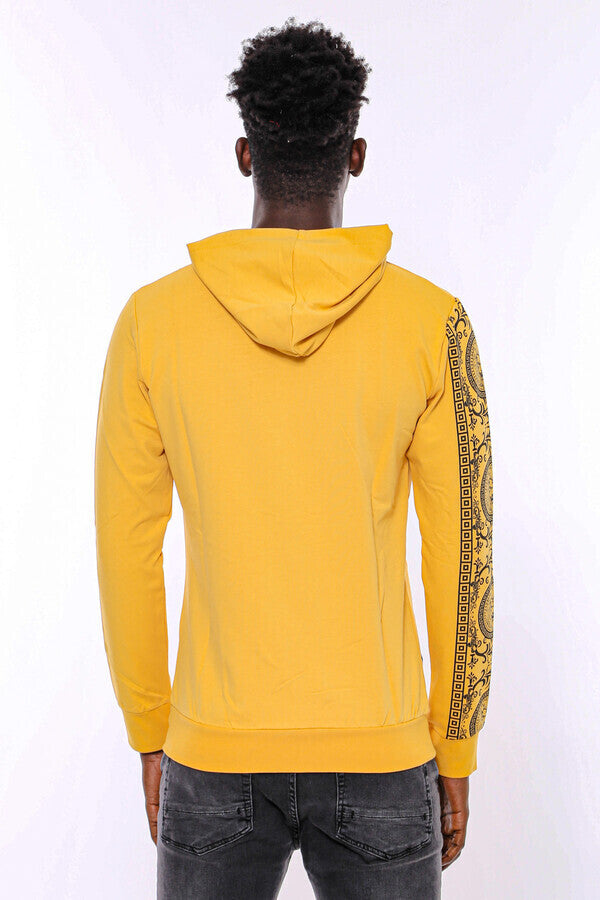 WSS Patterned Hooded Zippered Yellow Sweatshirt  - Ansbach