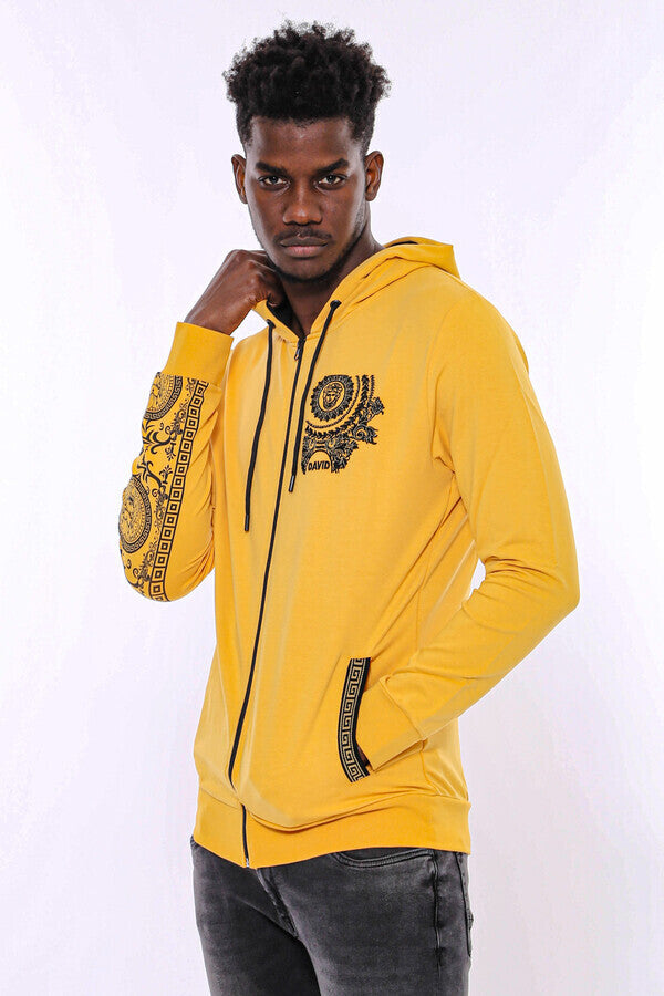 WSS Patterned Hooded Zippered Yellow Sweatshirt  - Ansbach