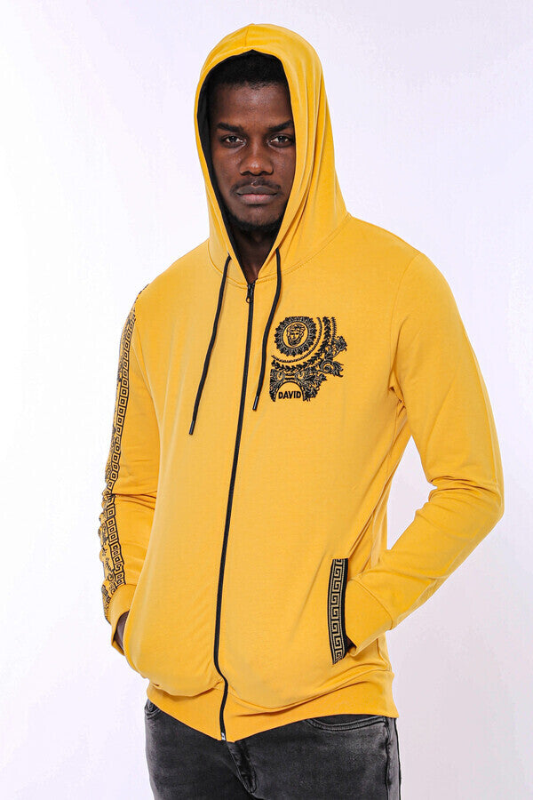 WSS Patterned Hooded Zippered Yellow Sweatshirt  - Ansbach