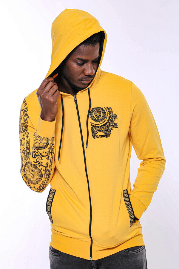 WSS Patterned Hooded Zippered Yellow Sweatshirt  - Ansbach