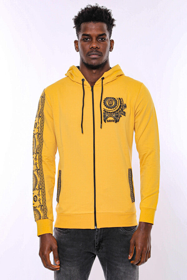 WSS Patterned Hooded Zippered Yellow Sweatshirt  - Ansbach