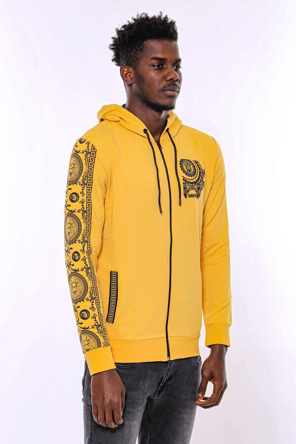 WSS Patterned Hooded Zippered Yellow Sweatshirt  - Ansbach