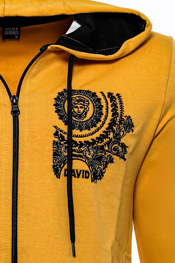WSS Patterned Hooded Zippered Yellow Sweatshirt  - Ansbach