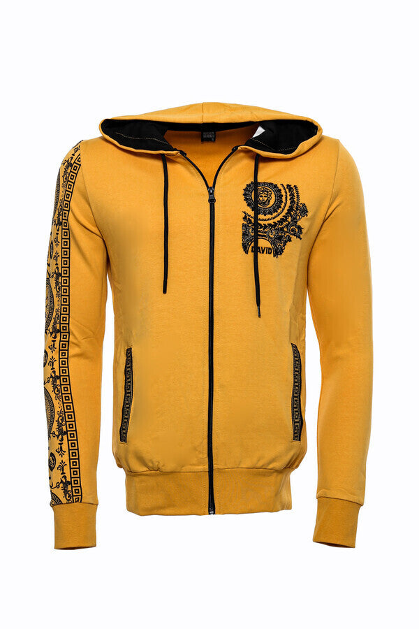 WSS Patterned Hooded Zippered Yellow Sweatshirt  - Ansbach