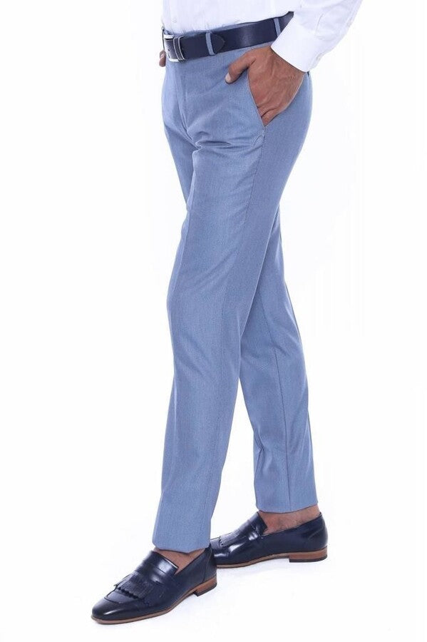 WSS Patterned Light Blue Men Trousers  - Acayucan