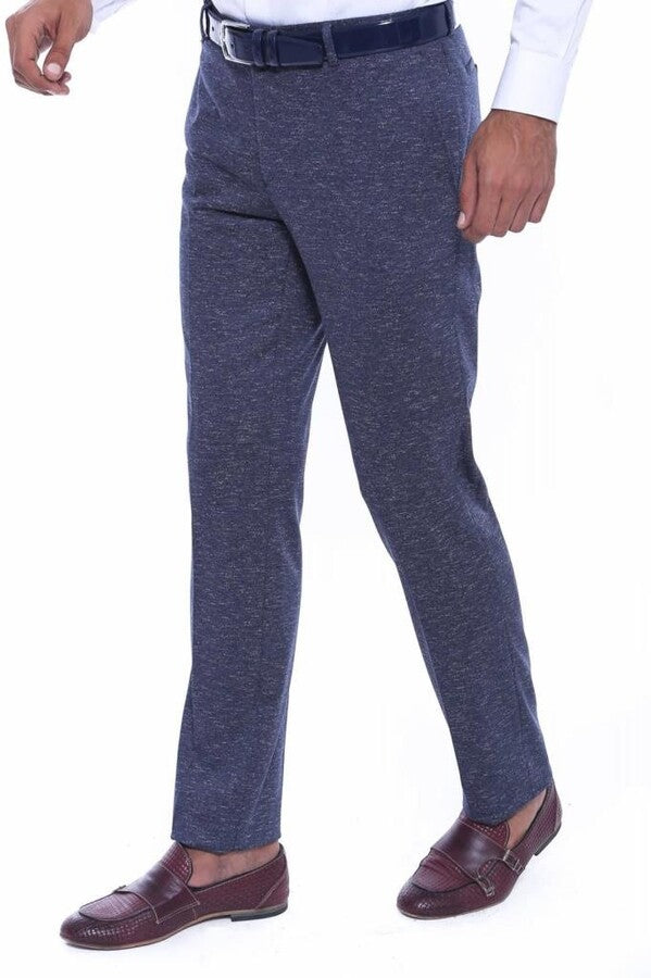 WSS Patterned Navy Blue Men Trousers  - Singen