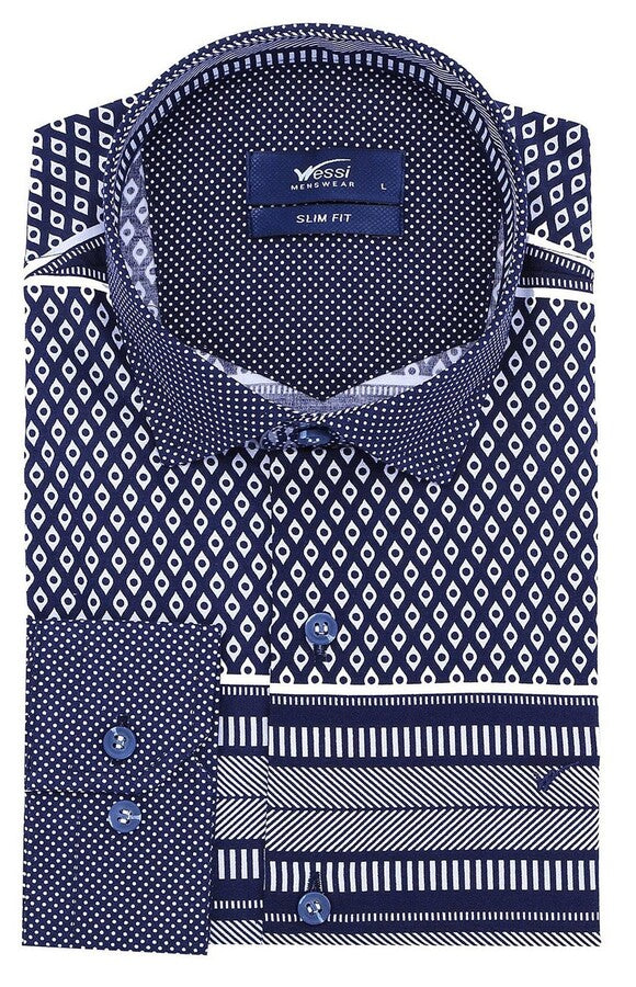 WSS Patterned Navy Blue Men Shirt  - Tulcea