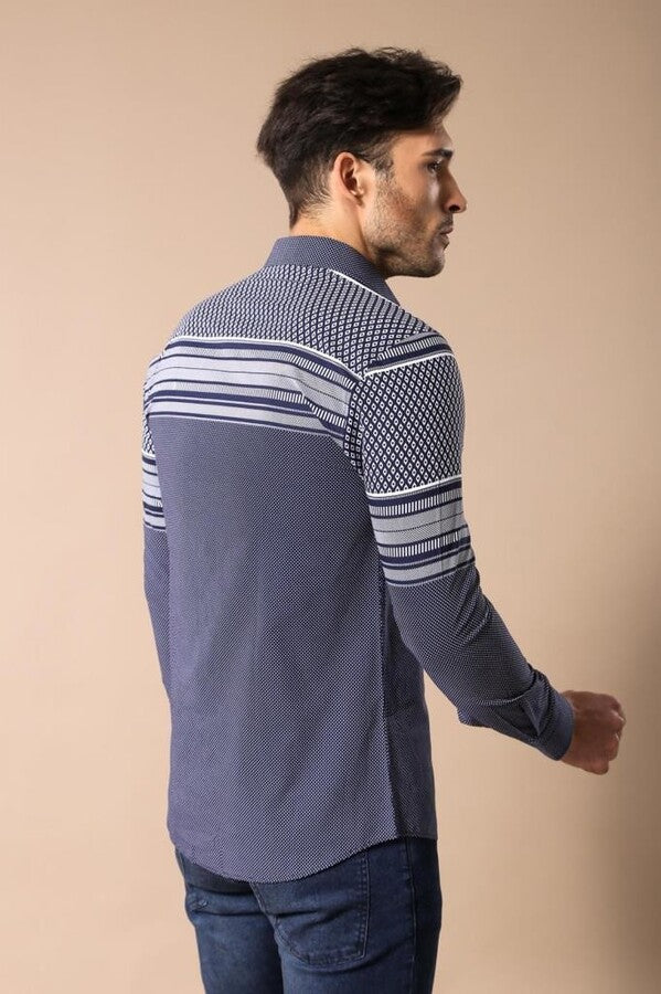 WSS Patterned Navy Blue Men Shirt  - Tulcea