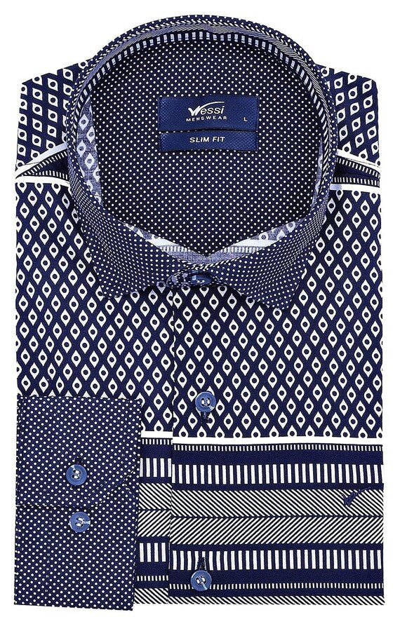 WSS Patterned Navy Blue Men Shirt  - Tulcea