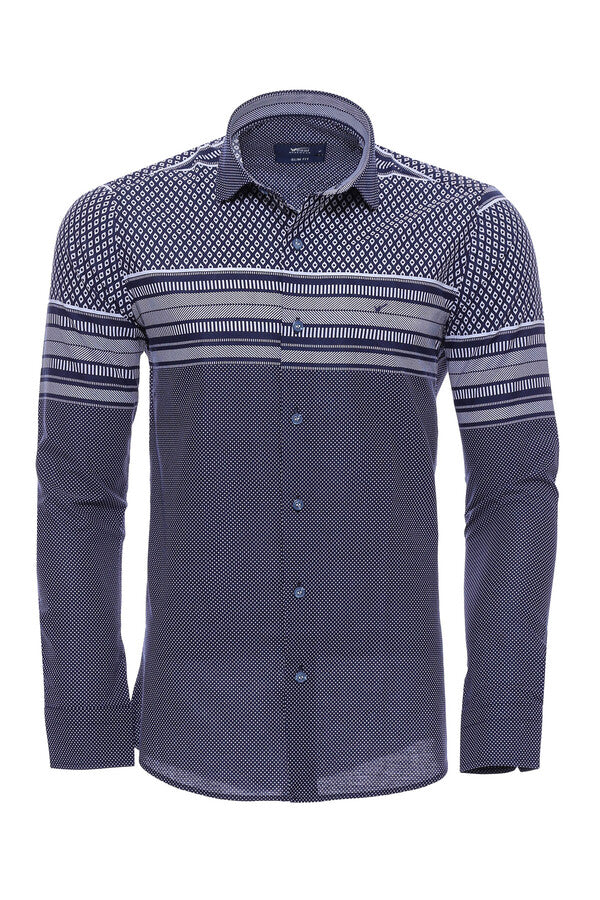 WSS Patterned Navy Blue Men Shirt  - Tulcea