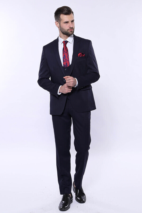 WSS Patterned Navy Blue Vested Suit  - Apaseo el Alto