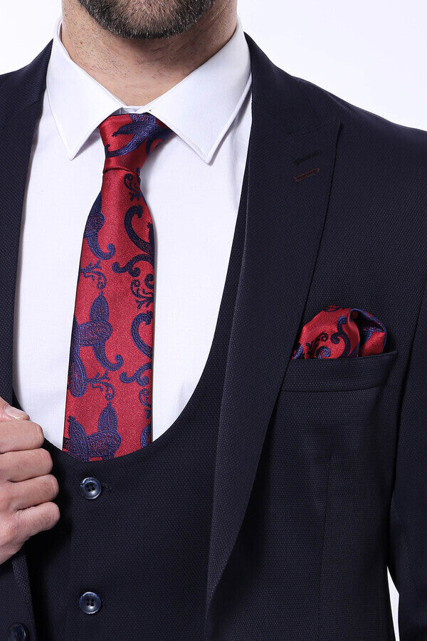 WSS Patterned Navy Blue Vested Suit  - Apaseo el Alto