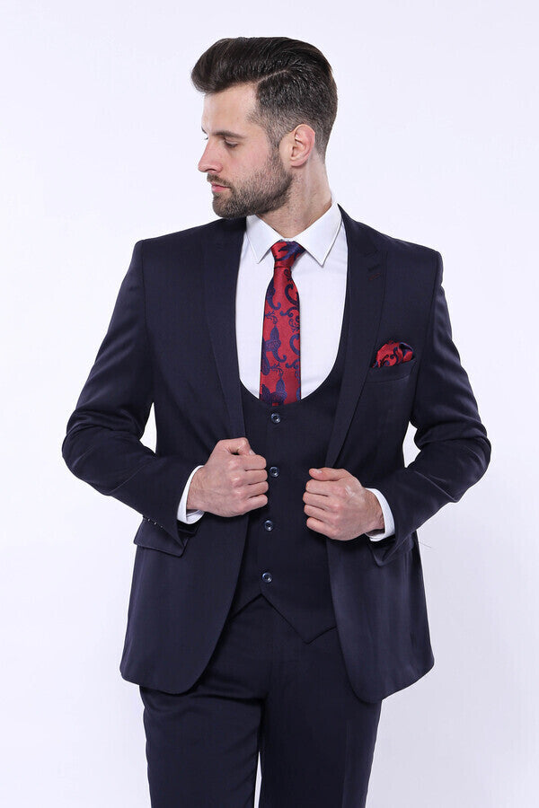 WSS Patterned Navy Blue Vested Suit  - Apaseo el Alto