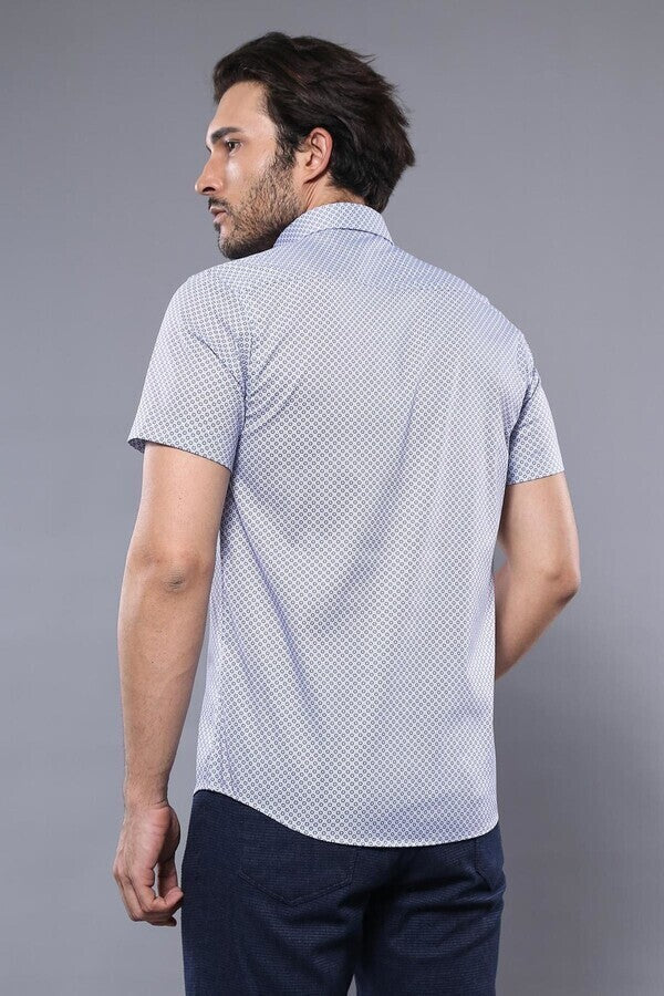 WSS Patterned Short Sleeve Blue Men Shirt  - Jáltipan de Morelos
