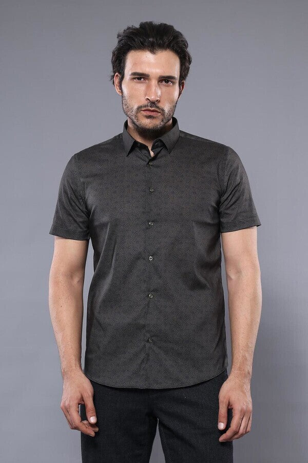 WSS Patterned Short Sleeves Khaki Men Shirt  - Franklin