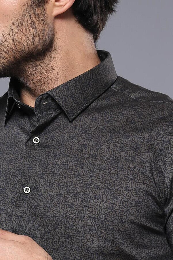 WSS Patterned Short Sleeves Khaki Men Shirt  - Franklin