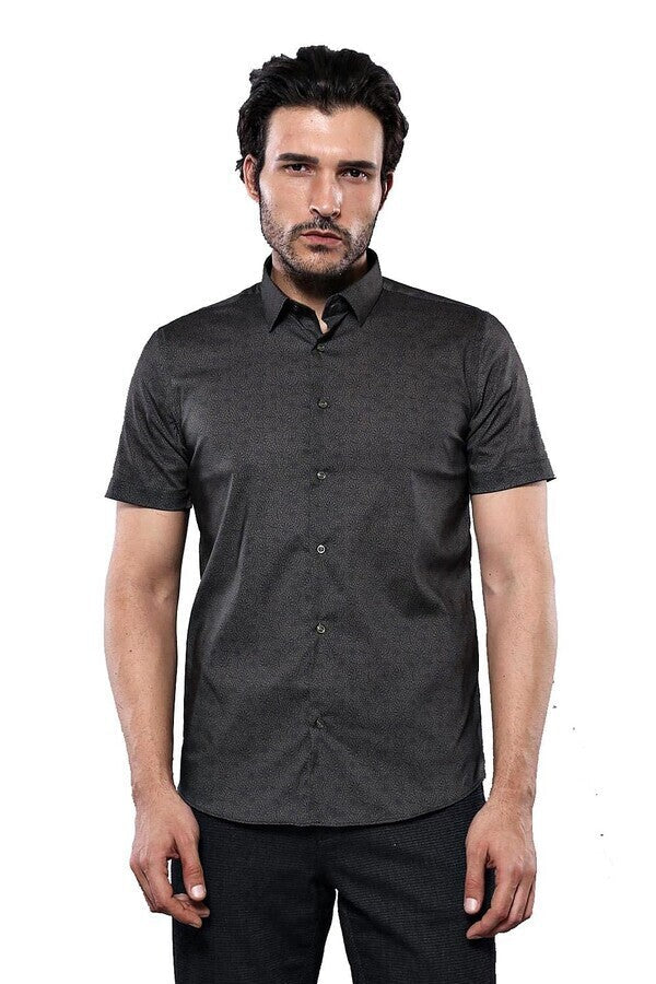 WSS Patterned Short Sleeves Khaki Men Shirt  - Franklin