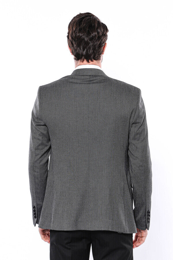 WSS Patterned Slim-Fit Dark Grey Men Blazer  - Singen
