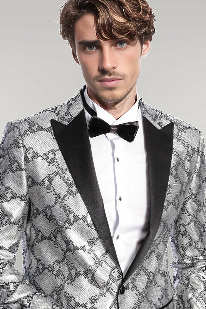 WSS Patterned Slim Fit Grey Men Prom Blazer  - Singen