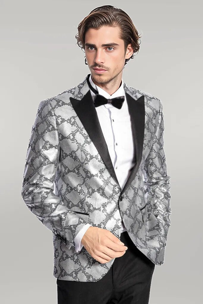 WSS Patterned Slim Fit Grey Men Prom Blazer  - Singen