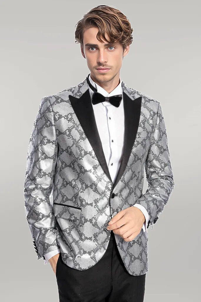 WSS Patterned Slim Fit Grey Men Prom Blazer  - Singen