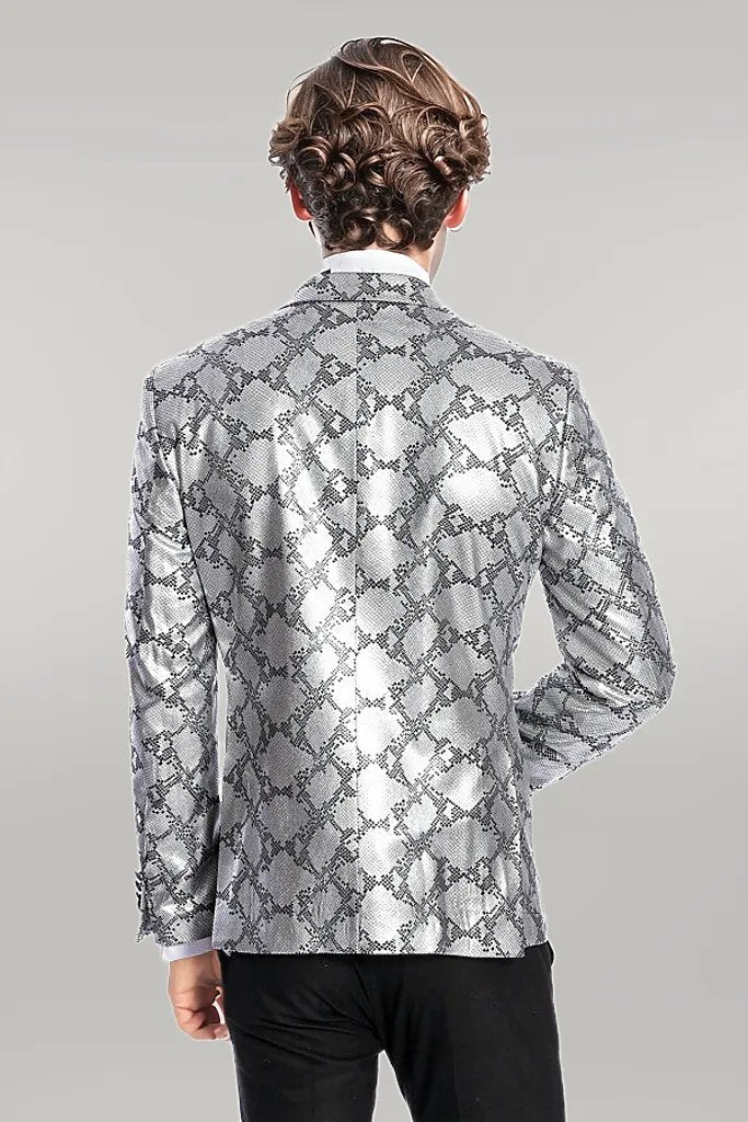 WSS Patterned Slim Fit Grey Men Prom Blazer  - Singen