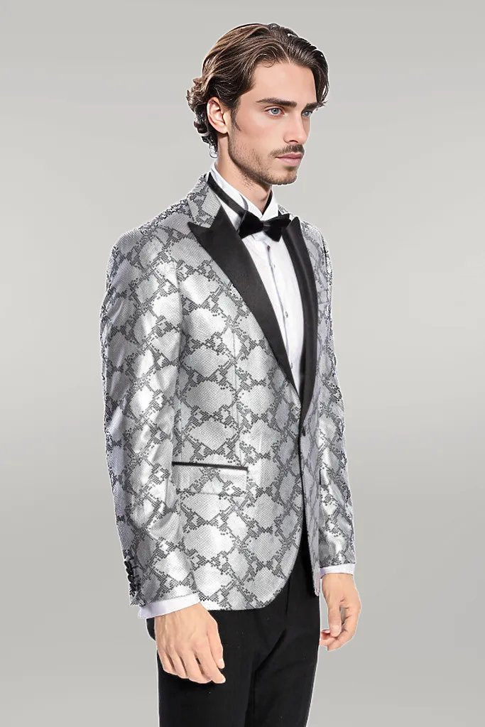 WSS Patterned Slim Fit Grey Men Prom Blazer  - Singen
