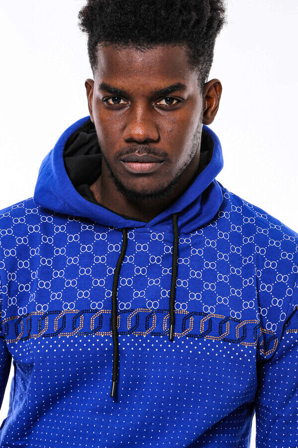 WSS Patterned Slim Fit Indigo Blue Sweatshirt  - Trier