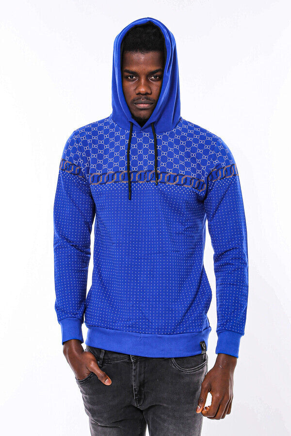 WSS Patterned Slim Fit Indigo Blue Sweatshirt  - Trier