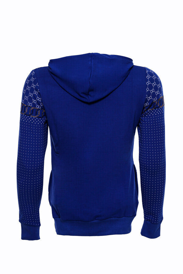 WSS Patterned Slim Fit Indigo Blue Sweatshirt  - Trier