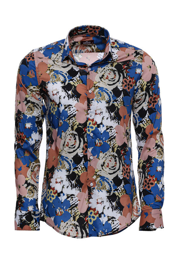 WSS Patterned Slim Fit Long Sleeves Brown Men Shirt  - San Adrián de Besós