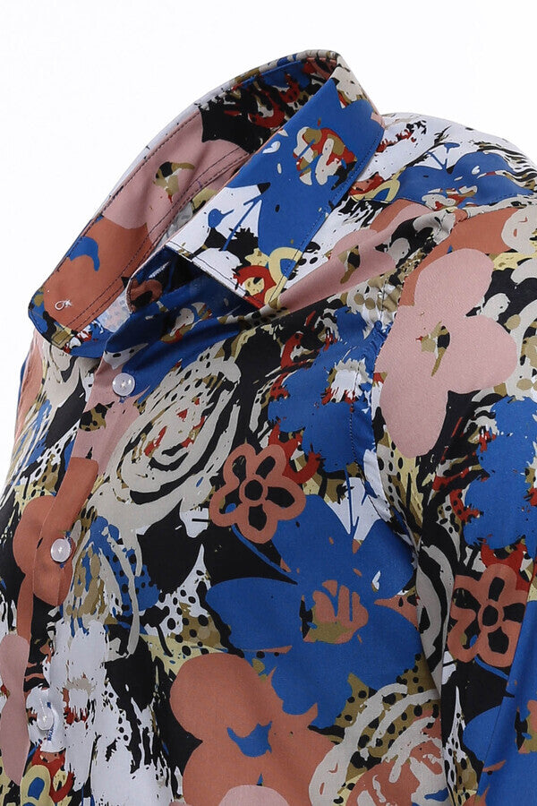 WSS Patterned Slim Fit Long Sleeves Brown Men Shirt  - San Adrián de Besós