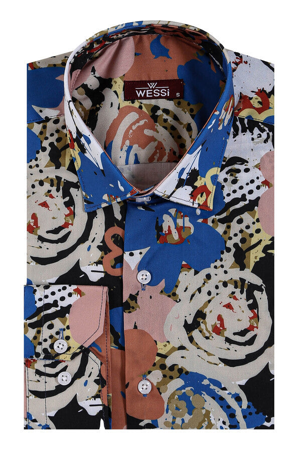 WSS Patterned Slim Fit Long Sleeves Brown Men Shirt  - San Adrián de Besós