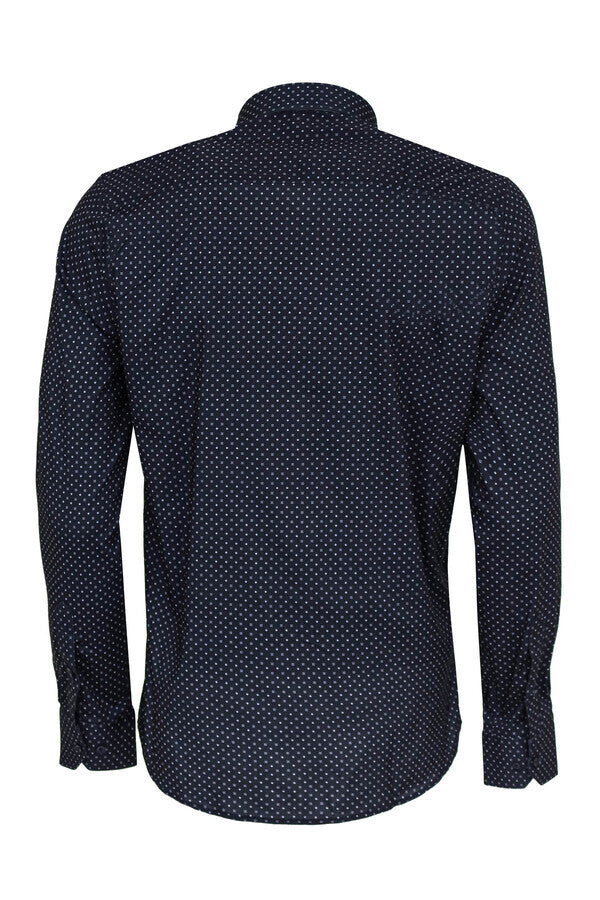 WSS Patterned Slim Fit Navy Blue Men Shirt  - Xico