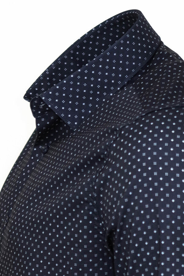WSS Patterned Slim Fit Navy Blue Men Shirt  - Xico
