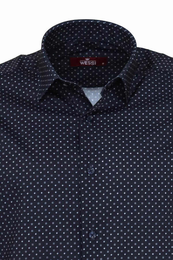 WSS Patterned Slim Fit Navy Blue Men Shirt  - Xico