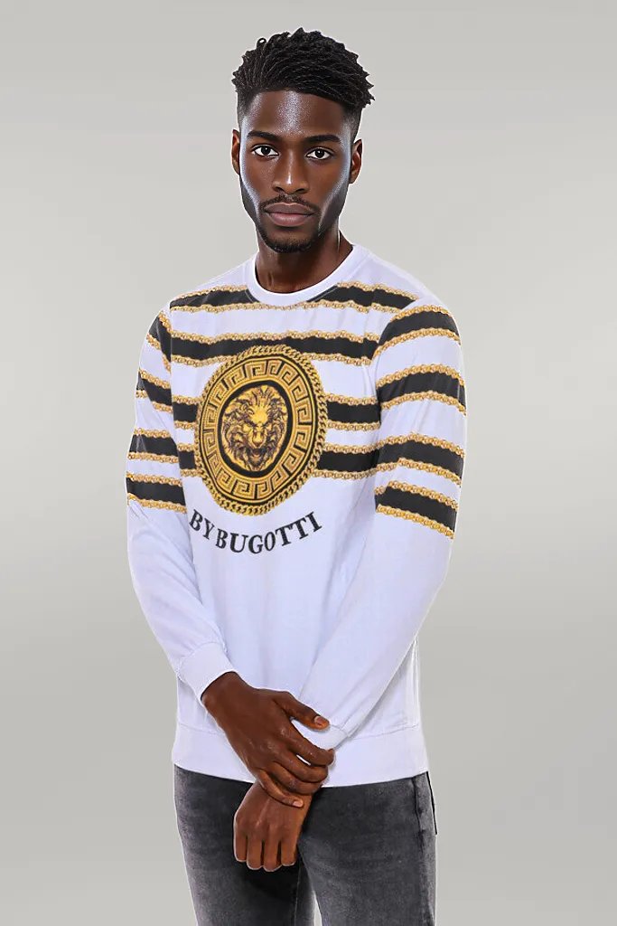 WSS Patterned Slim Fit White Sweatshirt  - Singen