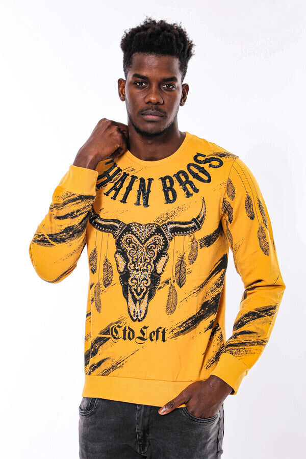 WSS Patterned Slim Fit Yellow Sweatshirt  - Waiblingen