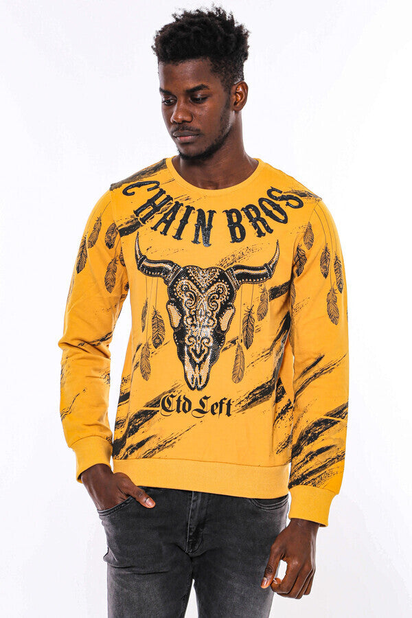 WSS Patterned Slim Fit Yellow Sweatshirt  - Waiblingen