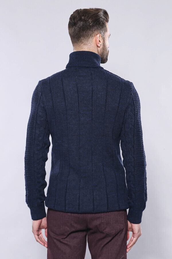 WSS Patterned Turtleneck Navy Knitwear  - New Berlin