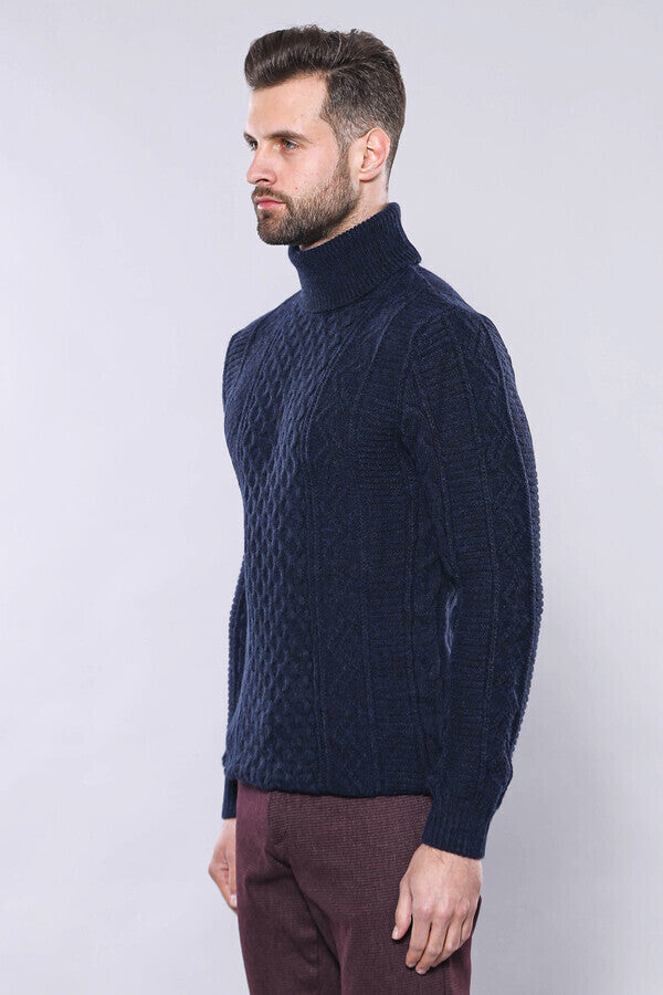 WSS Patterned Turtleneck Navy Knitwear  - New Berlin