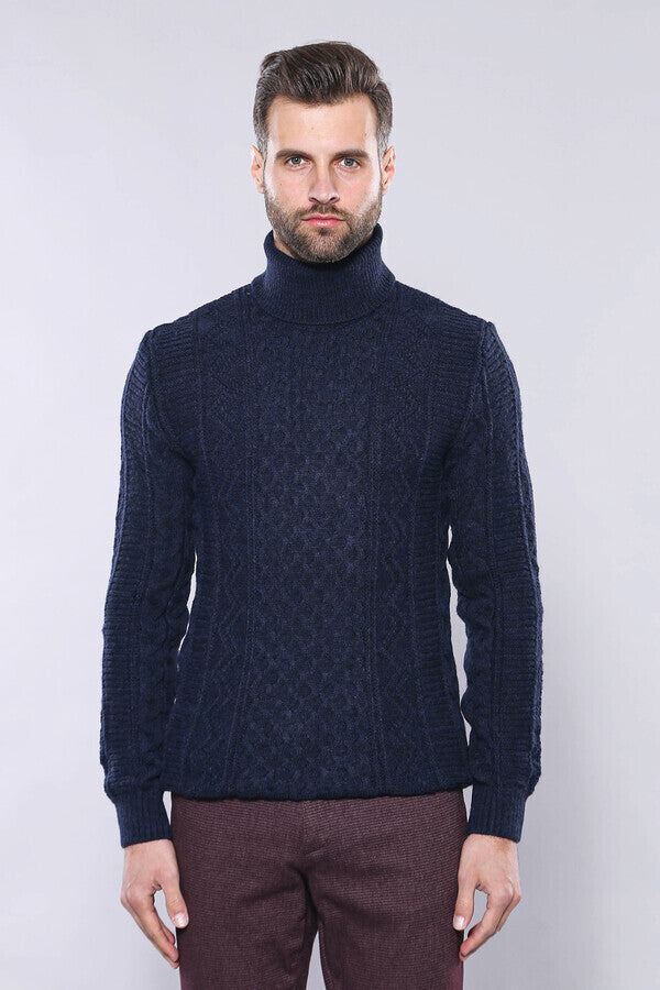 WSS Patterned Turtleneck Navy Knitwear  - New Berlin