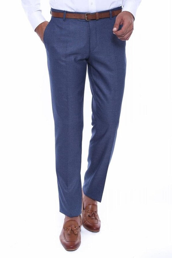 WSS Patterned Two Pockets Navy Blue Men Pants  - Singen